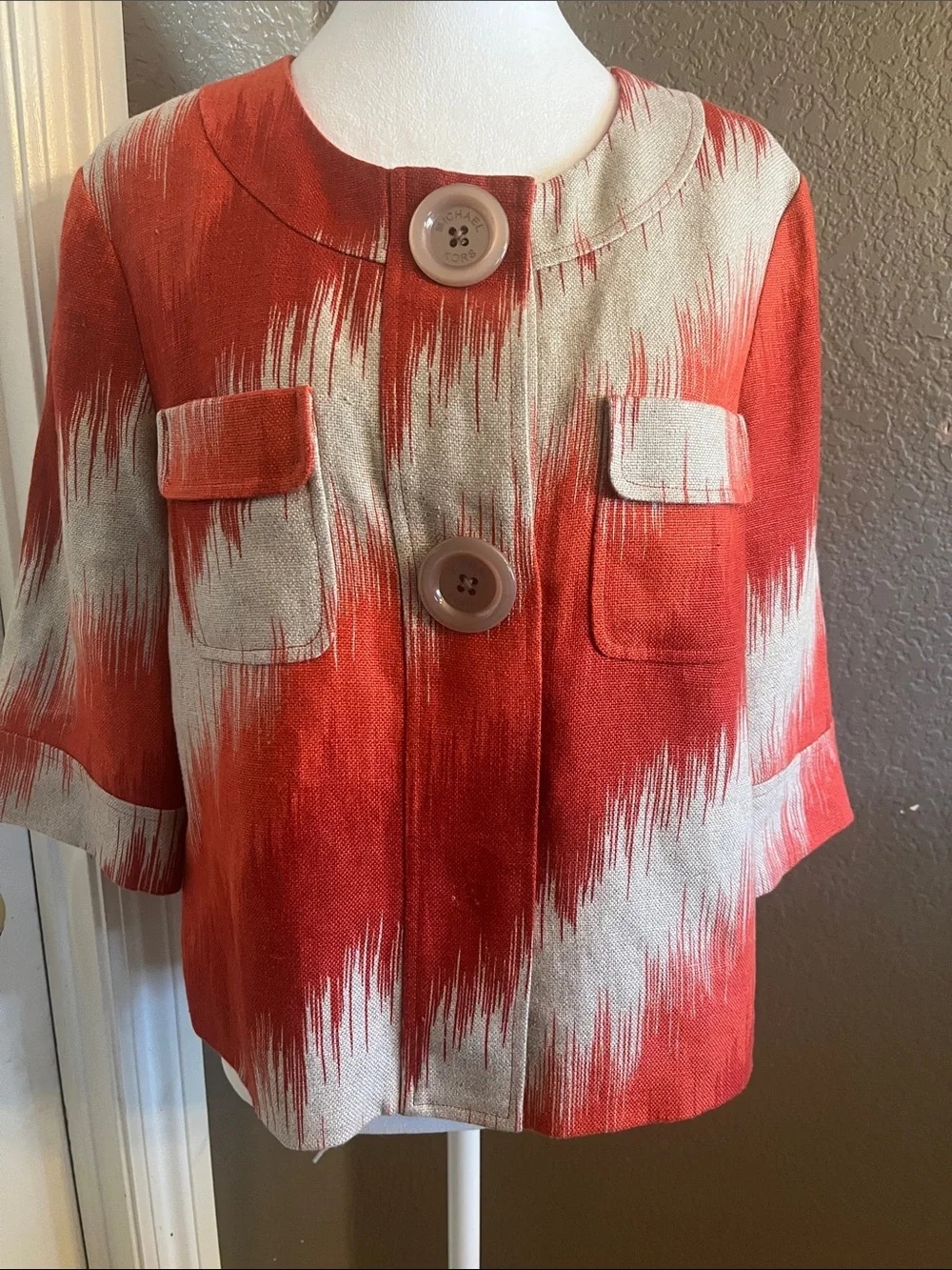 Michael Kors Orange and Tan Printed Cropped Jacket size L